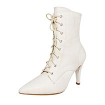 Bota Salto Alto Fino Cano Curto Bico Fino Luiza Sobreira Off White Mod. 2219