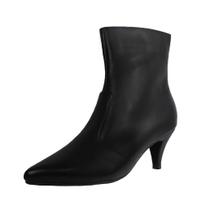 Bota Salto Baixo Fino Cano Curto Bico Fino Luiza Sobreira Preta Mod. 2075