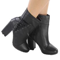 Bota Salto Bloco 12 cm Preto Napa com Cadarço ER348