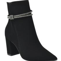 Bota Salto Bloco Bico Fino Nobuck Strass Tendência Moda 032-005 Via Marte Bota Salto Bloco Bico Fino Nobuck Strass Tendência Moda 032-005 Via Marte