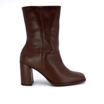 Bota Salto Bloco Marrom Chocolate Couro Costura