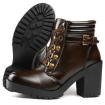 Bota Salto Grosso Feminino Tratorado Salto Cano Curto Verniz Bota Salto Grosso Feminino Tratorado Salto Cano Curto Verniz