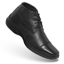 Bota Sapato Social Cano Alta Cadarço Masculino Preto Semi Brogue Conforto Trabalho Passeio Casual