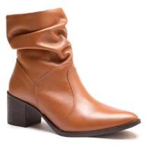 Bota Slouch Feminina Couro Cano Sanfonado Bico Fino