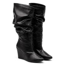 Bota Slouch Feminina Floter Moderna com Design Sofisticado Salto Anabela Preto Bota Slouch Feminina Floter Moderna com Design Sofisticado Salto Anabela Preto