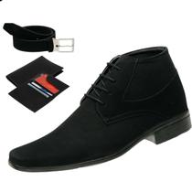 Bota Social Casual Masculina Cano Curto Conforto Urbano De Amarrar + Cinto + Carteira