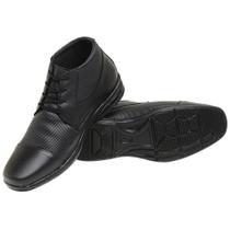 Bota Social Casual Masculino Conforto Ortopédico Antistress De Amarrar Macio Em Couro Preto