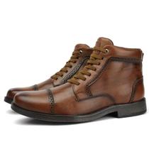 Bota Social Couro Coturno Casual Masculino Estruturado Cano Curto Clássico Whisky