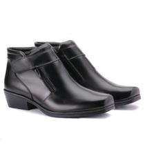 Bota Social em Couro Masculino Zíper Fecho Aderente Elegante Bico Quadrado Confortável