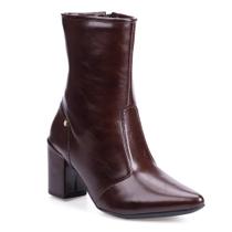 Bota Social Feminina Cano Curto Salto Alto Bloco Bico Fino