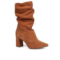 Bota Tanara em Couro de Cano Médio Feminina - Marrom camurc Bota Tanara em Couro de Cano Médio Feminina - Marrom camurc
