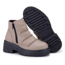 Bota Tatun Off White com Zíper Preto e Sola Alta Preta