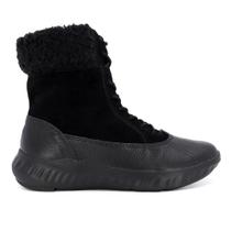 Bota Tênis Fem Cano Médio em Couro Preto com Pêlo - Cód AH3507001