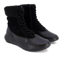 Bota Tênis Fem Cano Médio em Couro Preto com Pêlo - Cód AH3507001