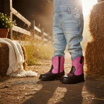 Bota Texana Bebê Rosa Menina Em Couro Legítimo Linha New Baby Kapell