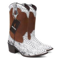 Bota Texana Bico Fino Feminina Em Couro Cor Branca Ref. Fino-Snake-F-Branca
