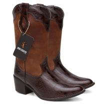 Bota Texana Bico Fino Feminina Em Couro Cor Café Escuro Ref. Fino-Snake-F-Café-Escuro
