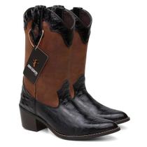 Bota Texana Bico Fino Feminina Em Couro Cor Preta Ref. Fino-Snake-F-Preta