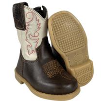 Bota Texana Bordada Infantil Original Aragoni Óleo Marrom Café Com Bege Ref: A006