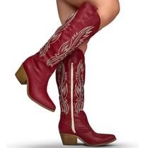 Bota Texana Cano Alto Bordô Cor:BordôTamanho:38 Bota Texana Cano Alto Bordô Cor:BordôTamanho:38