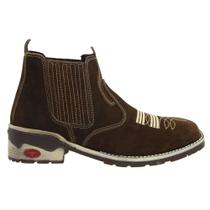 Bota Texana Country Bico Quadrado Em Couro Nobuck Bordada