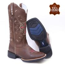 Bota Texana Country Cano Alto Bordada Bota em Couro Feminina - Storo Shoes