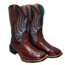 Bota Texana Country Cano Alto Couro Legítimo Pinhão Avestruz Bota Texana Country Cano Alto Couro Legítimo Pinhão Avestruz