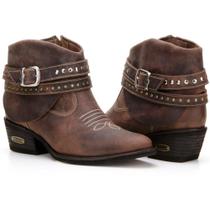Bota Texana Country Capelli Boots em Couro Cano Curto com Fivelas Feminina