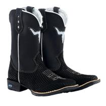 Bota Texana Country Em Couro Bordada Snaker Sola de Borracha Bico Quadrado