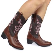 Bota Texana Country Feminina Bico Fino Confortável Couro Bota Texana Country Feminina Bico Fino Confortável Couro