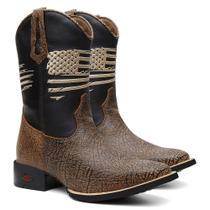 Bota Texana Country Masculina Bandeira Bico Quadrado Em Couro