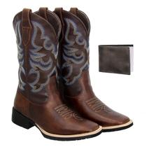 Bota Texana Country Masculina Texas Gold Tribal de Couro + Carteira