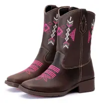Bota Texana Country Menina Infantil Bico Quadrado Zíper