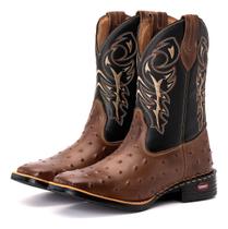 Bota Texana Couro Avestruz Bico Quadrado Rodeio Peão Bota Texana Couro Avestruz Bico Quadrado Rodeio Peão