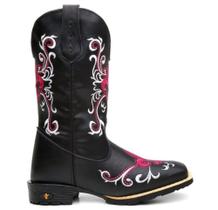 Bota Texana Dudalina Preta Bordada Bico Quadrado Unissex Forrada Bota Texana Dudalina Preta Bordada Bico Quadrado Unissex Forrada