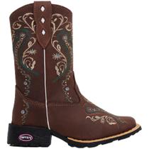 Bota Texana em Couro Infantil para meninas em Couro Bico Quadrado Bota Texana em Couro Infantil para meninas em Couro Bico Quadrado