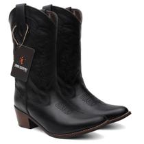 Bota Texana Feminina Bico Fino All Black Em Couro Ref. Fino-All-Black Bota Texana Feminina Bico Fino All Black Em Couro Ref. Fino-All-Black
