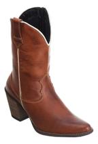 Bota Texana Feminina Bico Fino Cano Longo Salto Couro Marrom