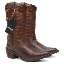 Bota Texana Feminina Bico Fino Em Couro Croco Café Claro Ref. Sertaneja-Croco-Café-Claro
