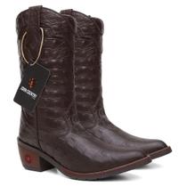 Bota Texana Feminina Bico Fino Em Couro Croco Marrom Escuro Ref. Sertaneja-Croco-Marrom-Escuro Bota Texana Feminina Bico Fino Em Couro Croco Marrom Escuro Ref. Sertaneja-Croco-Marrom-Escuro