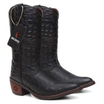 Bota Texana Feminina Bico Fino Em Couro Croco Preta Ref. Sertaneja-Croco-Preta