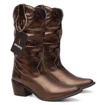 Bota Texana Feminina Bico Fino Enrrugada em Couro Cor Bronze Ref. Fino-Enrrugada-Bronze