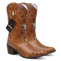 Bota Texana Feminina Bico Fino Stars em Couro Café Ref. Stars Bota Texana Feminina Bico Fino Stars em Couro Café Ref. Stars