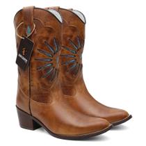 Bota Texana Feminina Bico Fino Sun em Couro Café Ref. Sun