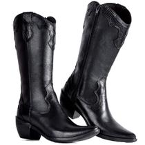 Bota Texana Feminina Cano Alto confortável em Couro
