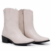 Bota Texana Feminina Cano Curto Bota Country Off White