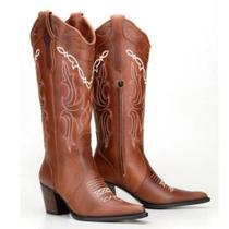 Bota Texana Feminina Cano Longo Couro Capelli