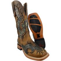 Bota Texana Feminina Com Rebites Original Goyazes Couro Dallas Ocre Palmilha Em Gel Confortável Ref.236404CC