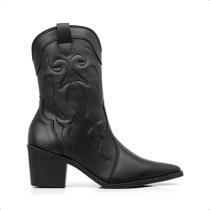 Bota Texana Feminina Country Cano Médio Com Zíper Na Lateral
