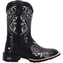 Bota Texana Feminina Country Django Em Couro Bordada Sola de Borracha Bico Quadrado